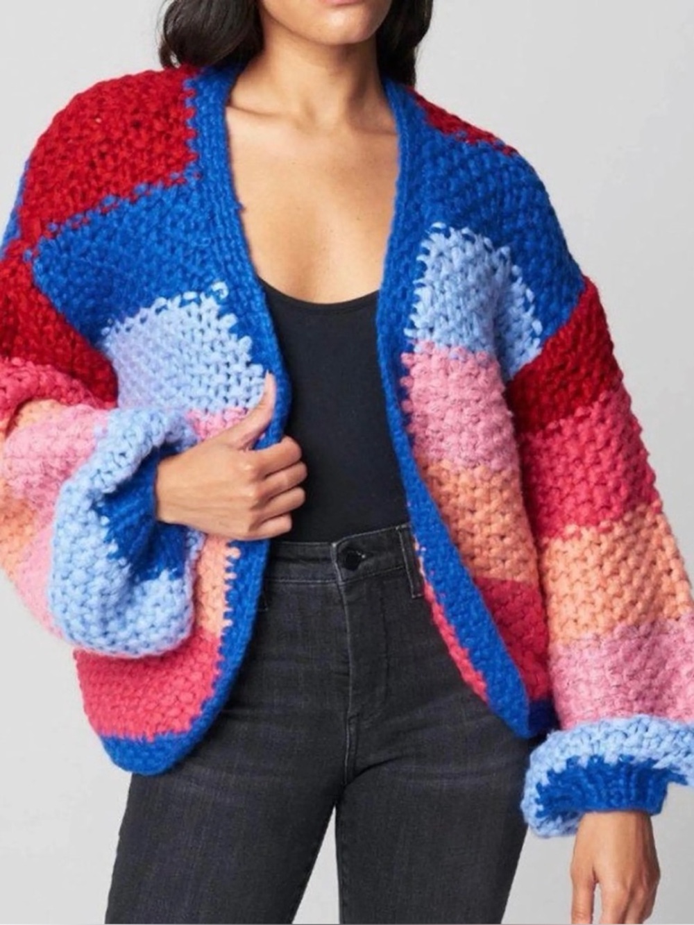 Blank NYC Catch The Rainbow Cardigan Multi Color Chunky Knit Sweater